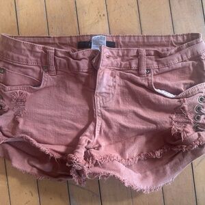 Billabong Girls Mauve Rust Distressed Denim Shorts